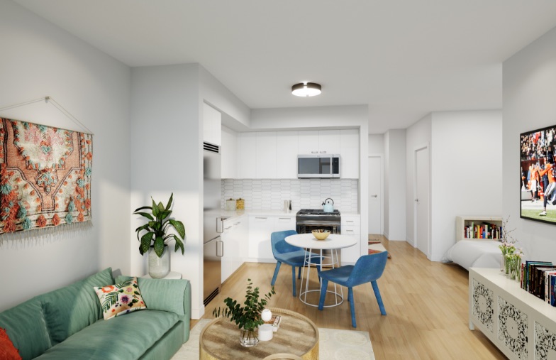 Kitchen and Living Room at Porte Apartments